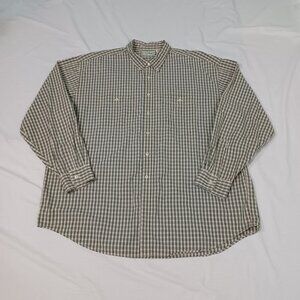 L.L. Bean Shirt Mens Green Cream Size XXL Long Sleeve Plaid Button Up